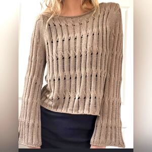 Ladies CROCHET Sweater Hobo Shimmery Wide Bottom On Sleeve Festival Small